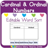 Editable Cardinal and Ordinal Numbers Sorts Freebie