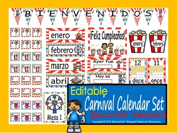 Preview of Carnival Calendar Set {Spanish Version} EDITABLE!