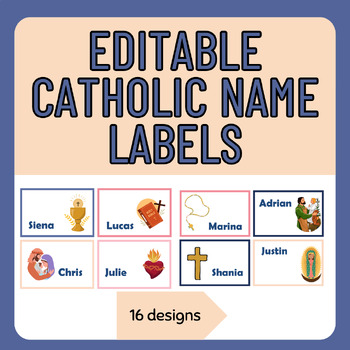 Preview of Editable Name Labels - Catholic Decor for Bulletin Boards & Back to School