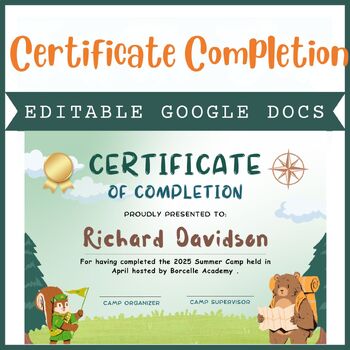 Preview of Editable Certificate Completion Lessons Award Template | Google Docs