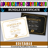 Editable Certificate of Appreciation Gold and Black Award Template Bundle
