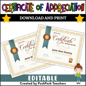 Preview of Editable Certificate of Appreciation Template | Certificate Award Template