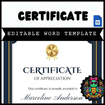 Preview of Editable Certificate of Appreciation Templates for Microsoft Word 2024