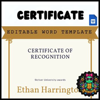 Preview of Editable Certificate of Recognition Templates for Microsoft Word 2024