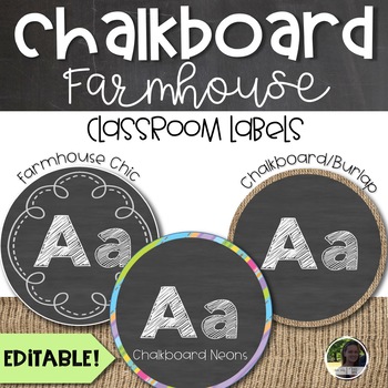 Preview of Editable Chalkboard Farmhouse Classroom Labels