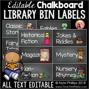 Preview of Chalkboard Library Book Bin Labels - Editable