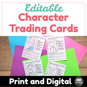 Preview of Editable Character Trading Cards - Google slides - Novel - Short Story - Digital
