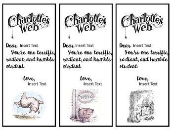 Preview of Editable Charlotte's Web Book Marks