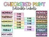 Editable Checkered Print Labels - 10 Drawer Cart & Whitebo