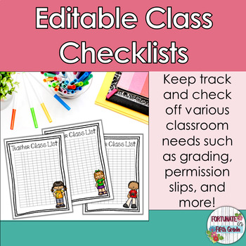 Editable Classroom Checklists by Fortunate in Fifth Grade | TPT