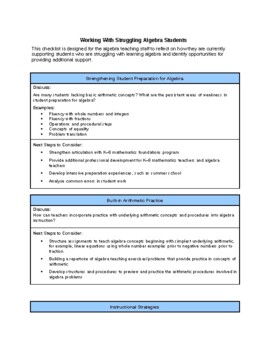 Preview of Checklist to Support Struggling Algebra Students(editable and fillable resource)