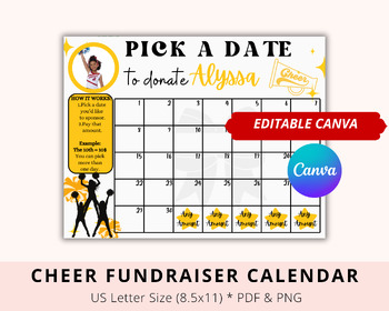 Preview of Editable Cheer Template Pick a Date, Fundraiser Calendar, Sponsor a Date
