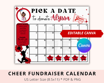 Preview of Editable Cheer Template Pick a Date, Fundraiser Calendar, Sponsor a Date, pay th