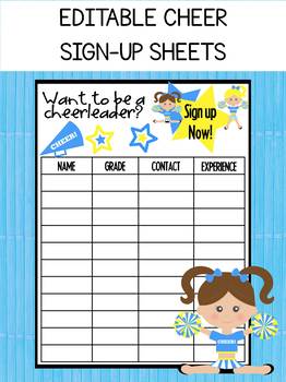 Preview of Editable Cheerleading Sign Up Sheets, Cheerleaders