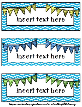 editable chevron bunting tray labels by teaching with sammy tpt