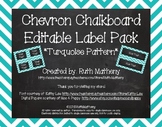 {Editable} Chevron Chalkboard Classroom Labels - Turquoise