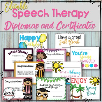Preview of Editable Speech Therapy Awards and Diplomas