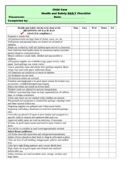 Preview of Child Care Health & Safety Daily Checklist in 1 page(editable&fillable resource)