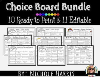 Preview of Editable Choice Board Menu Bundle - ALL SUBJECTS 
