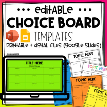 Preview of Editable Choice Board Templates | PowerPoint + GoogleSlides