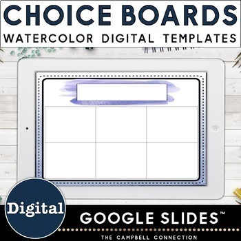 Preview of Editable Choice Boards Templates Digital Google Slides - Watercolor