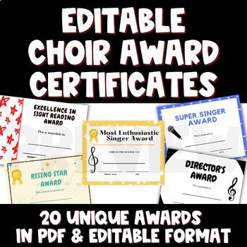 Preview of Editable Choir Awards - Perfect for End of the Year Celebrations!