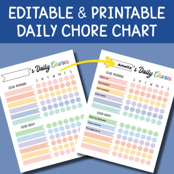 Preview of Editable Chore Chart - Daily Checklist - Printable Daily Routine