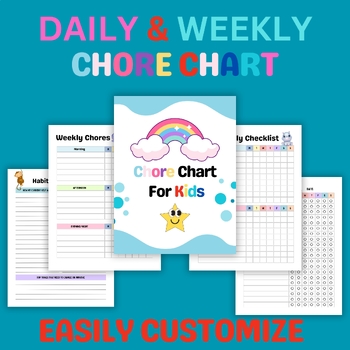 Preview of Editable Chore Chart for Kids -Printable Chore Chart Boys & Girls Canva Template