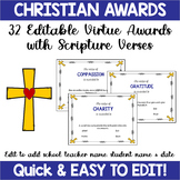 Editable Christian Virtue Awards with Scripture-Cross