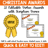 Editable Christian Virtue Awards with Scripture (Yellow and Gray)