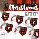 Editable Christmas Banner - Red Buffalo Plaid & White Wood