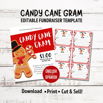 Preview of Editable Christmas Candy Cane Gram Flyer, Holiday Candy Gram Fundraiser
