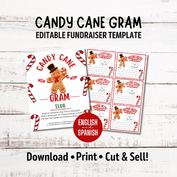 Preview of Editable Christmas Candy Cane Gram, Holiday Fundraiser | Spanish Speakers