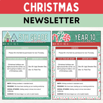 Preview of Editable Christmas Classroom Newsletter Template  Winter Themed