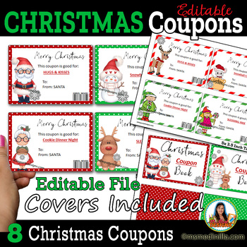 Preview of Editable Christmas Coupons - Parent Gift - No Cost Gift Template Red Green