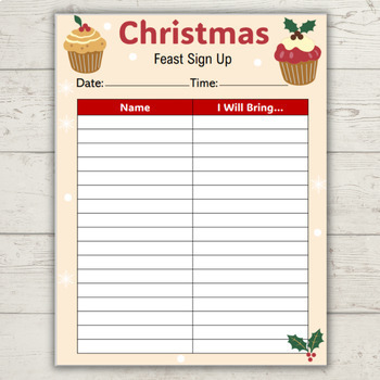 Preview of Editable Christmas Feast Sign Up Sheet - Class Party