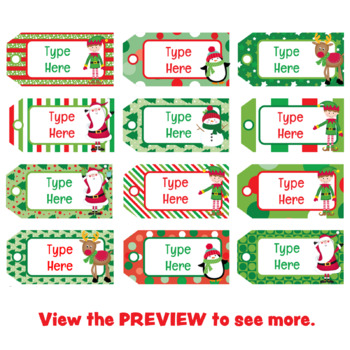 Elf Presents Gifts Tags Christmas Holiday To: From: Labels