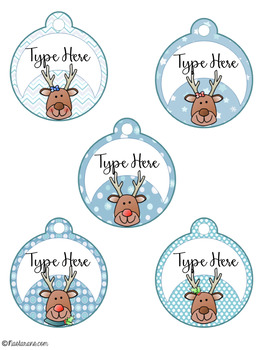 Preview of Editable Christmas Gift Tags - Wild Reindeer Label - Name Tags - Round Ornaments