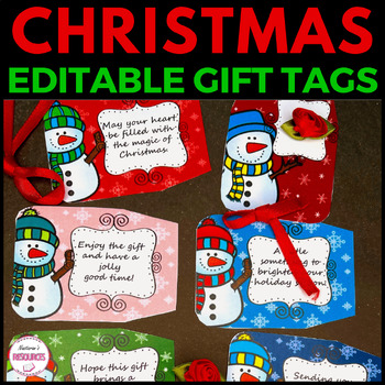 Preview of Editable Christmas Gift Tags With Snowman -  Winter Name Tags - Snowflake Labels