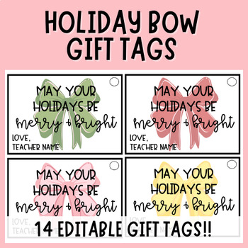 Preview of Editable Christmas Gift Tags for Students for Holiday Party with Bows