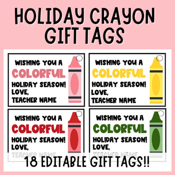 Preview of Editable Christmas Gift Tags for Students for Holiday Party with Crayons