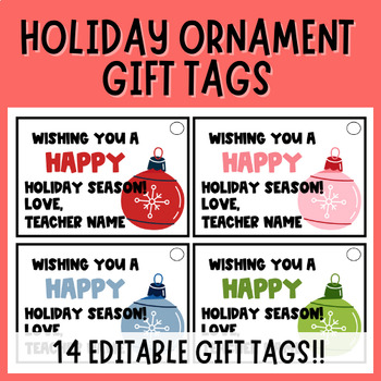 Preview of Editable Christmas Gift Tags for Students for Holiday Party with Ornaments