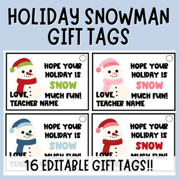 Preview of Editable Christmas Gift Tags for Students for Holiday Party with Snowmen