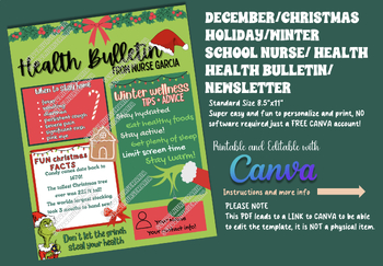 Preview of Editable Christmas Health Bulletin/Newsletter for School Nurse/health PDF