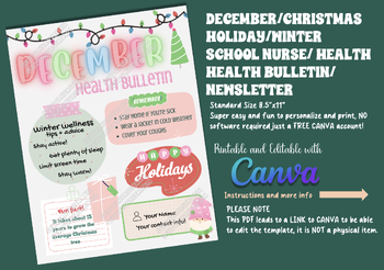 Preview of Editable Christmas Health Bulletin/Newsletter for School Nurse/health PDF