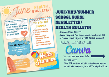Preview of Editable June/Summer Health Bulletin/Newsletter for School Nurse/health PDF