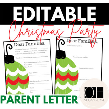 Preview of Editable Christmas / Holiday Ornament Party Parent Letter with blank template