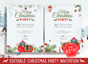 Preview of Editable Christmas Invitation Templates, 2 Designs, 2 Sizes (8.5"x11" and 5"x7")