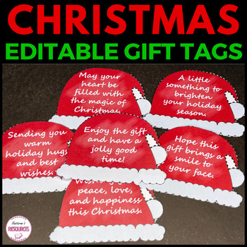 Preview of Editable Christmas Labels - Santa Hat Gift Tags Printable Template - Name Tags