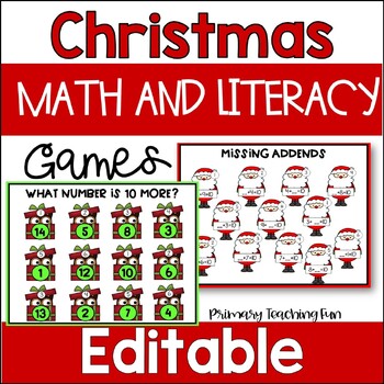 Preview of Editable Christmas Math and Literacy Activities-Editable Christmas Bump Games